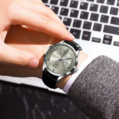 Poedagar 978 Men's Luxury Quartz Watch – Leather Strap, Waterproof, Luminous, Date