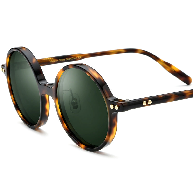Retro Round Polarised Acetate Sunglasses - Leopard - MCROONS