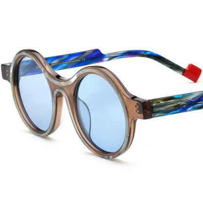 Vintage Polarized Round Sunglasses Multicolour - Brown Blue Lens - MCROONS