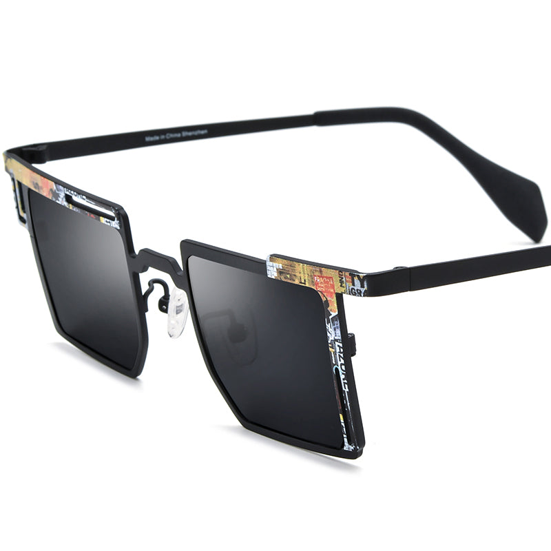 Square Titanium Sunglasses - Yellow Black - MCROONS