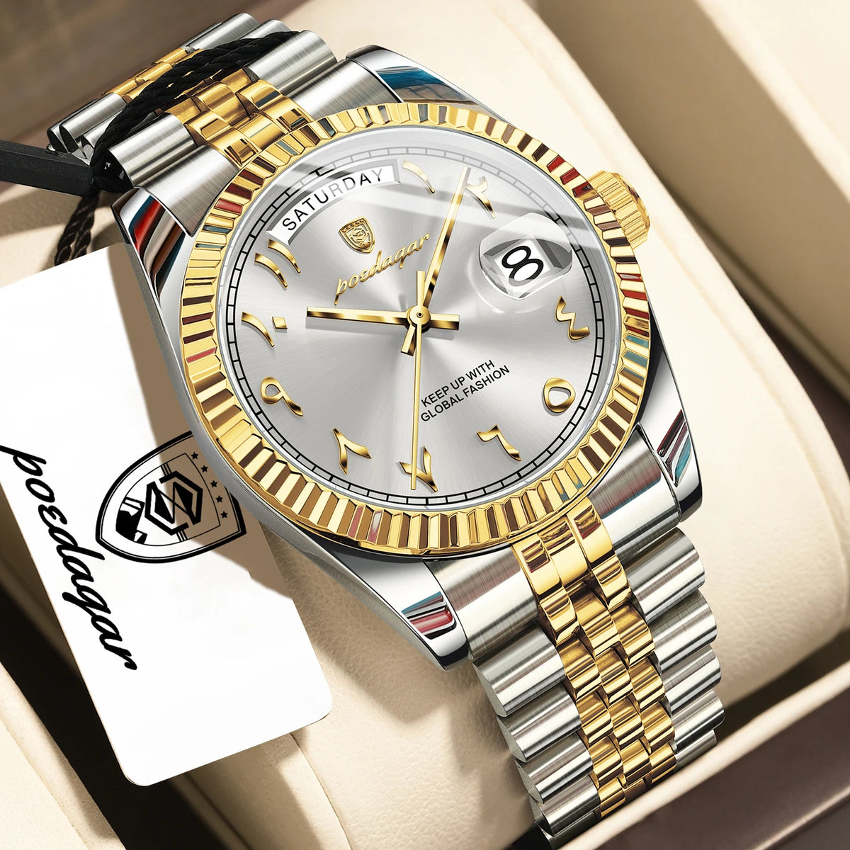 Poedagar 845 Men's Luxury Quartz Watch – Stainless Steel Band, Waterproof, Date