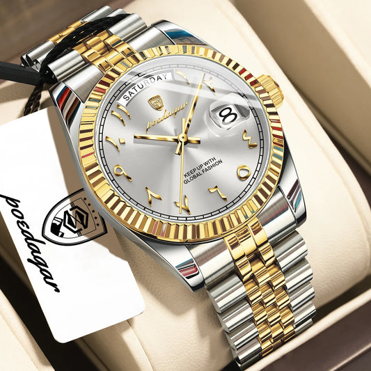 Poedagar 845 Men's Luxury Quartz Watch – Stainless Steel Band, Waterproof, Date