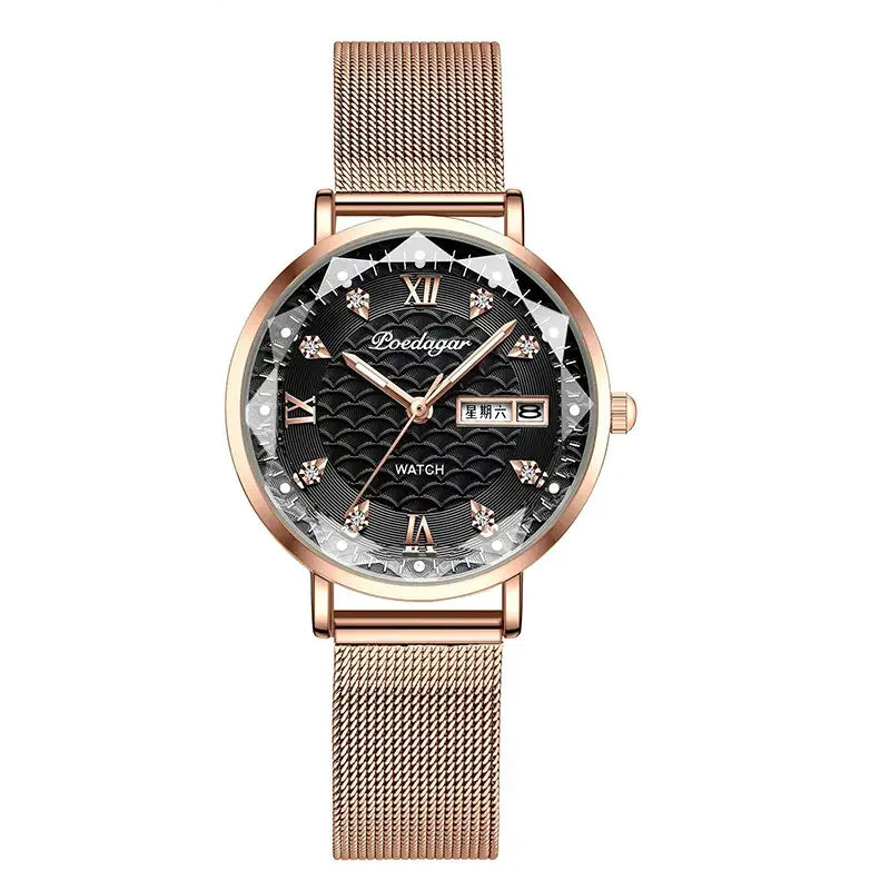 Poedagar 3011 Women's Luxury Quartz Watch – Stainless Steel Band, Waterproof, Luminous, Date