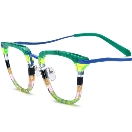 Vintage Acetate Titanium Square Optical Glasses - Blue - MCROONS