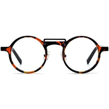 Retro Tortoiseshell Round Acetate Optical Glasses Frame - Black Leopard - MCROONS