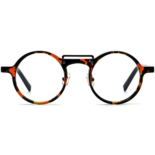 Retro Tortoiseshell Round Acetate Optical Glasses Frame - Black Leopard - MCROONS