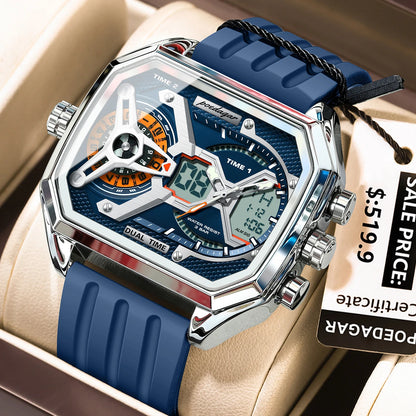Poedagar E106 Men's Luxury Chronograph Quartz Watch – Silicone Strap, Waterproof, Luminous, Date