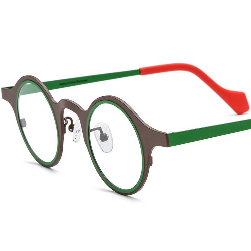 Colourful Titanium Round Optical Glasses Frame Vintage - Matte Brown - MCROONS