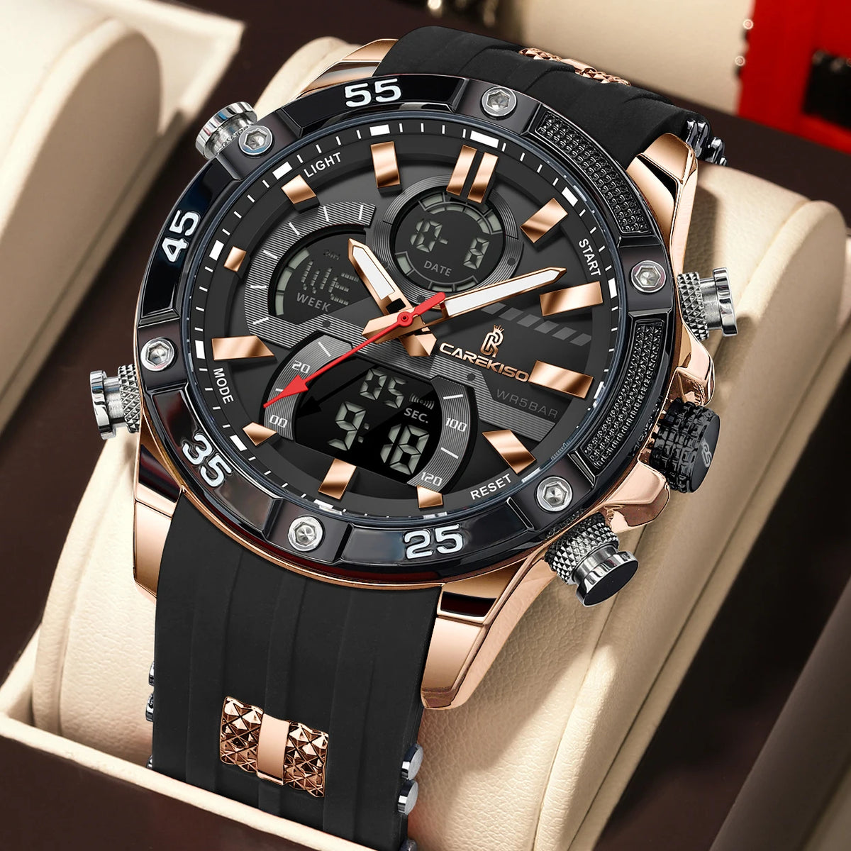 Poedagar C105 Men's Luxury Chronograph Quartz Watch – Silicone Strap, Waterproof, Luminous, Date