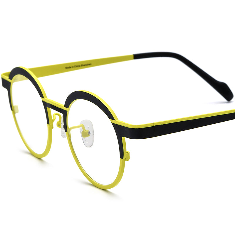 Colourful Titanium Round Optical Glasses - Black Yellow - MCROONS