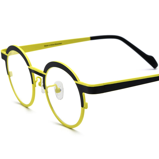 Colourful Titanium Round Optical Glasses - Black Yellow - MCROONS