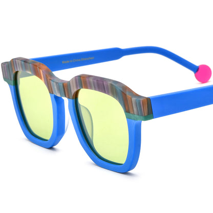 Vintage Square Matte Acetate Polarized Sunglasses UV400 - Blue Green Lens - MCROONS