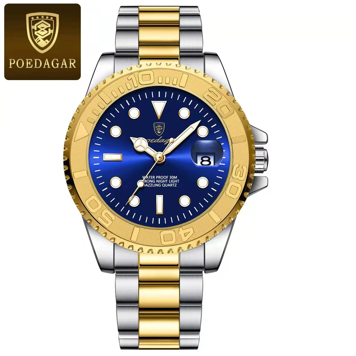 Poedagar 680 Men's Luxury Quartz Watch – Stainless Steel Band, Waterproof, Luminous, Date