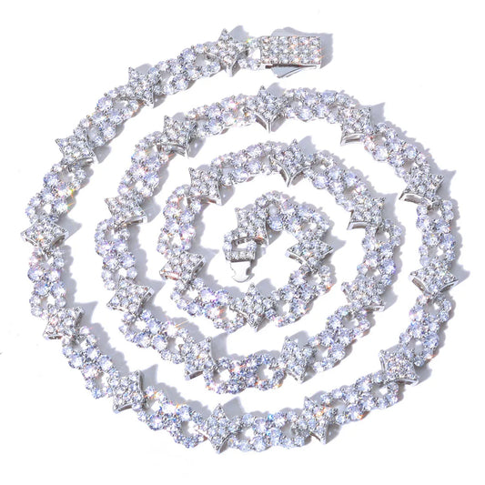 NUOYA Hip Hop Fine Jewelry Necklace 925 Silver Spring Lock Clasp Iced Out VVS Moissanite Four Point Star Infinity Symbol Design