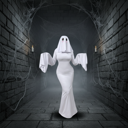 Cute Ghost Cosplay Backless Maxi Dress Halloween Costume