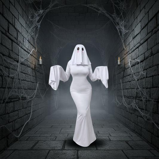 Cute Ghost Cosplay Backless Maxi Dress Halloween Costume