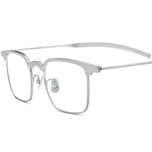 Titanium Square Optical Glasses Frame Retro Big Size - Silver - MCROONS