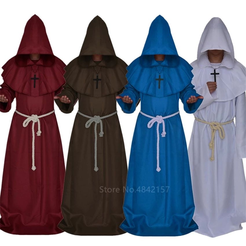 Men's Monk Robe Costume - Adult Hooded Cloak & Cape Friar Halloween Costume