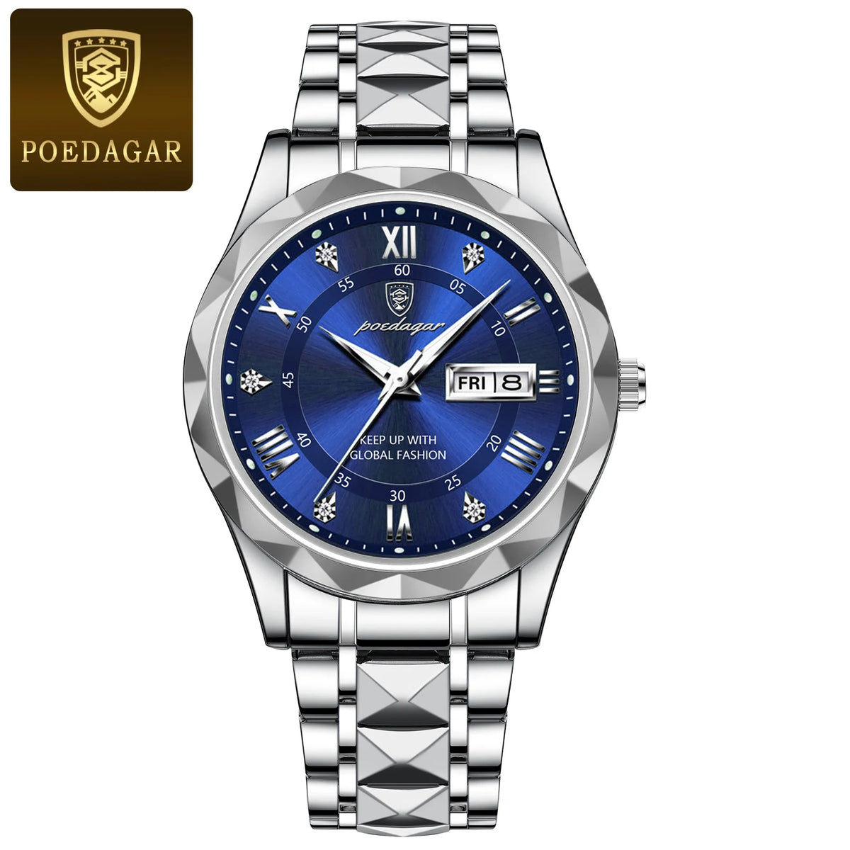 Poedagar 615 Men's Luxury Quartz Watch – Stainless Steel Band, Waterproof, Luminous, Date