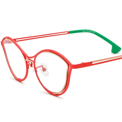 Colourful Titanium Cat Eye Optical Glasses Frame Lightweight - Red Yellow - MCROONS