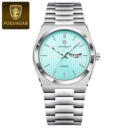 Poedagar 821 Men's Luxury Quartz Watch – Stainless Steel Band, Waterproof, Luminous, Date