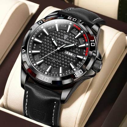 Poedagar 895 Men's Luxury Quartz Watch – Leather Strap, Waterproof, Luminous, Date