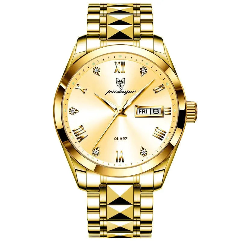 Poedagar 985 Men's Luxury Quartz Watch – Stainless Steel Band, Waterproof, Luminous, Date