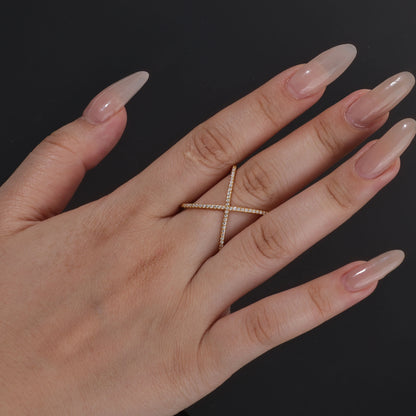 NUOYA 925 Silver X-Shape Ring Minimalist Hollow Out Pave VVS Moissanite Luxury Fine Jewelry Gift