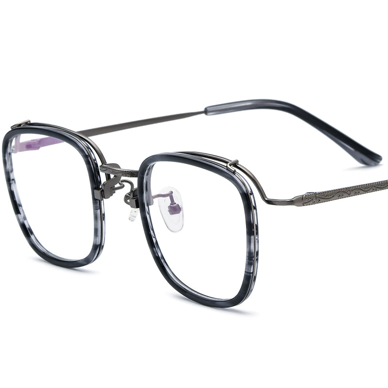 Acetate Titanium Square Optical Glasses Frame Vintage - Gray Leopard - MCROONS