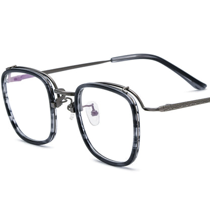 Acetate Titanium Square Optical Glasses Frame Vintage - Gray Leopard - MCROONS