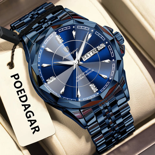 Poedagar 674 Men's Luxury Quartz Watch – Stainless Steel Band, Waterproof, Luminous, Date