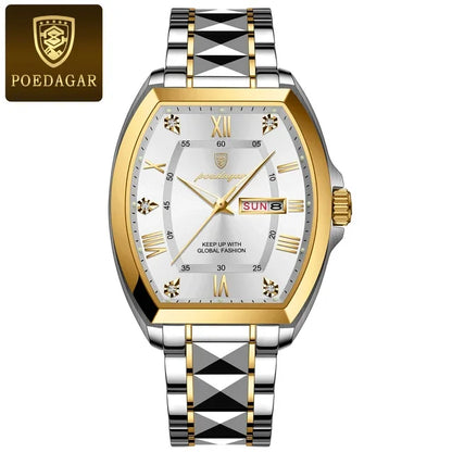Poedagar 958 Men's Luxury Quartz Watch – Stainless Steel Band, Waterproof, Luminous, Date