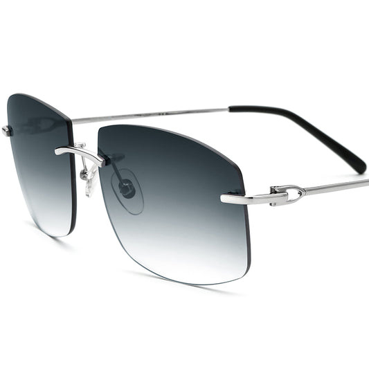 Rimless Square Metal Alloy Sunglasses with Gradient Lens - Silver Gray - MCROONS