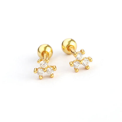 KR S925 Silver Instagram Flower Set Diamond Mini Screw Ear Studs Earbone Studs Sweet Earrings