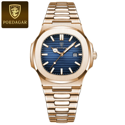 Poedagar 613 Men's Luxury Quartz Watch – Stainless Steel Band, Waterproof, Luminous, Date
