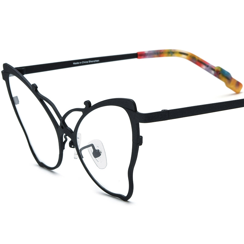 Colourful Pure Titanium Butterfly Optical Glasses Frame - Black - MCROONS