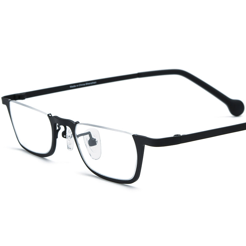 Small Square Semi-Rimless Titanium Optical Glasses - Black - MCROONS