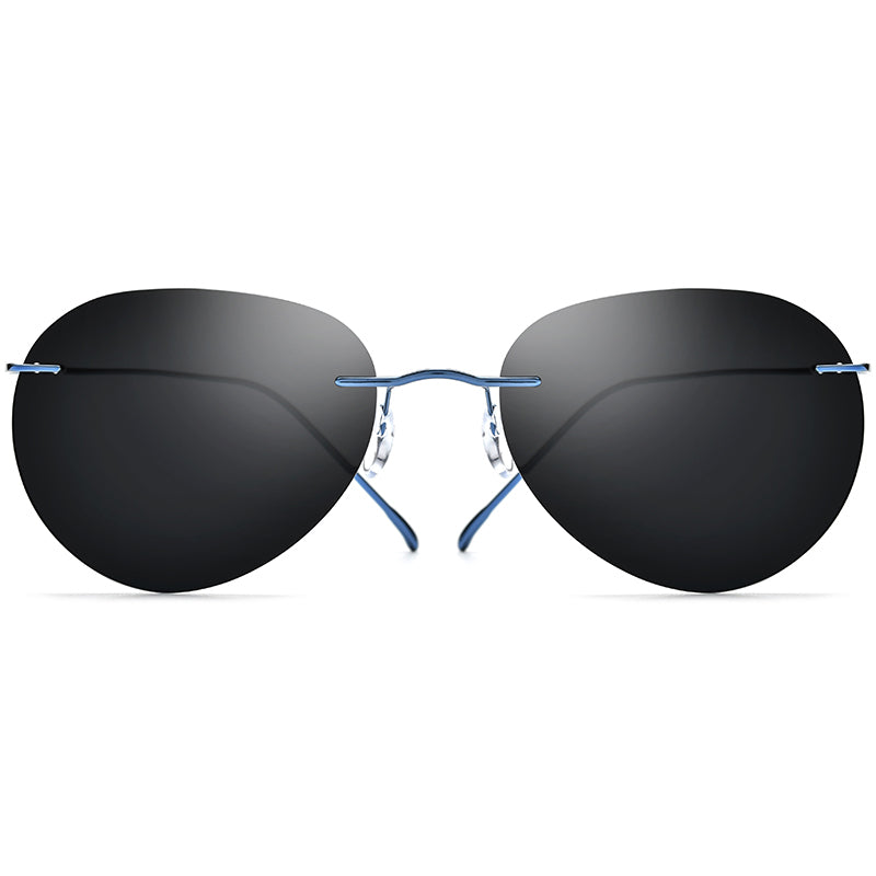 Rimless Titanium Pilot Sunglasses - Blue Grey - MCROONS - Front View