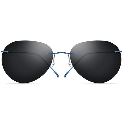 Rimless Titanium Pilot Sunglasses - Blue Grey - MCROONS - Front View
