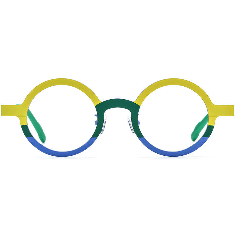 Colour-Block Titanium Round Optical Glasses Frame - Yellow Blue - MCROONS