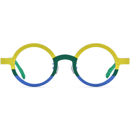Colour-Block Titanium Round Optical Glasses Frame - Yellow Blue - MCROONS