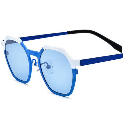 Colourful Titanium Polygon Polarised Sunglasses Retro - White Blue - MCROONS