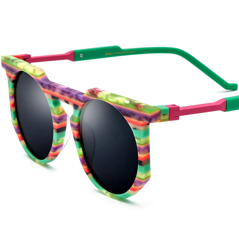Retro Vintage Round Matte Acetate Polarized Sunglasses UV400 - Green - MCROONS