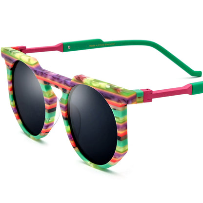 Retro Vintage Round Matte Acetate Polarized Sunglasses UV400 - Green - MCROONS