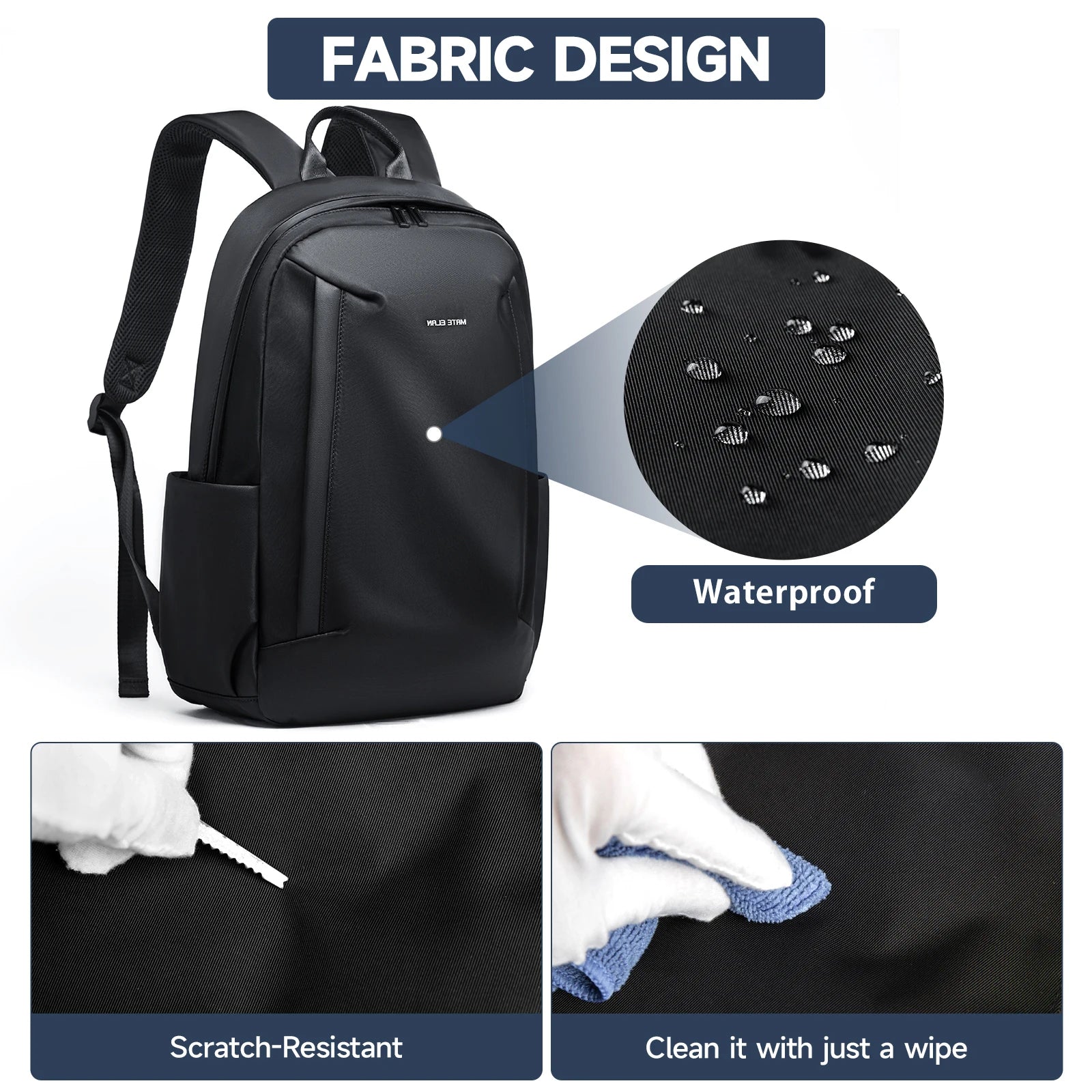 Mate Elan Black Men'S Backpack Oxford Anti-Theft Bags Waterproof 16-Inch Laptop Backpack for Men Business Travel School Knapsack