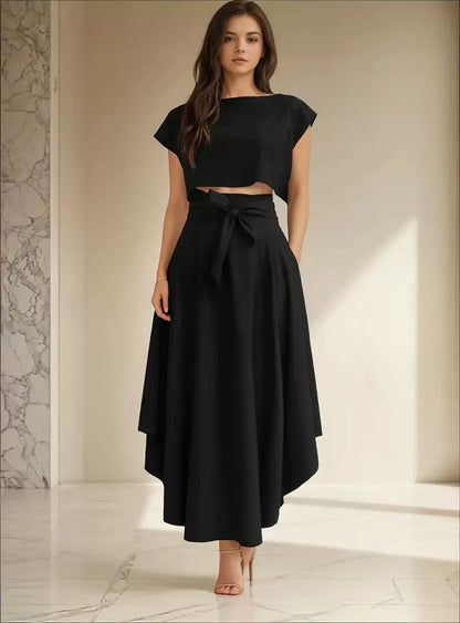 Tie-waist crop top and maxi skirt co-ord set colour - MCROONS