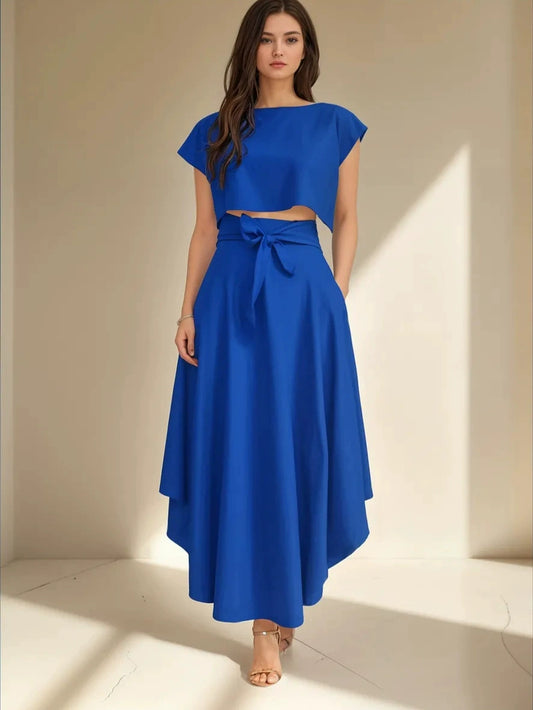 Tie-waist crop top and maxi skirt co-ord set detail - MCROONS