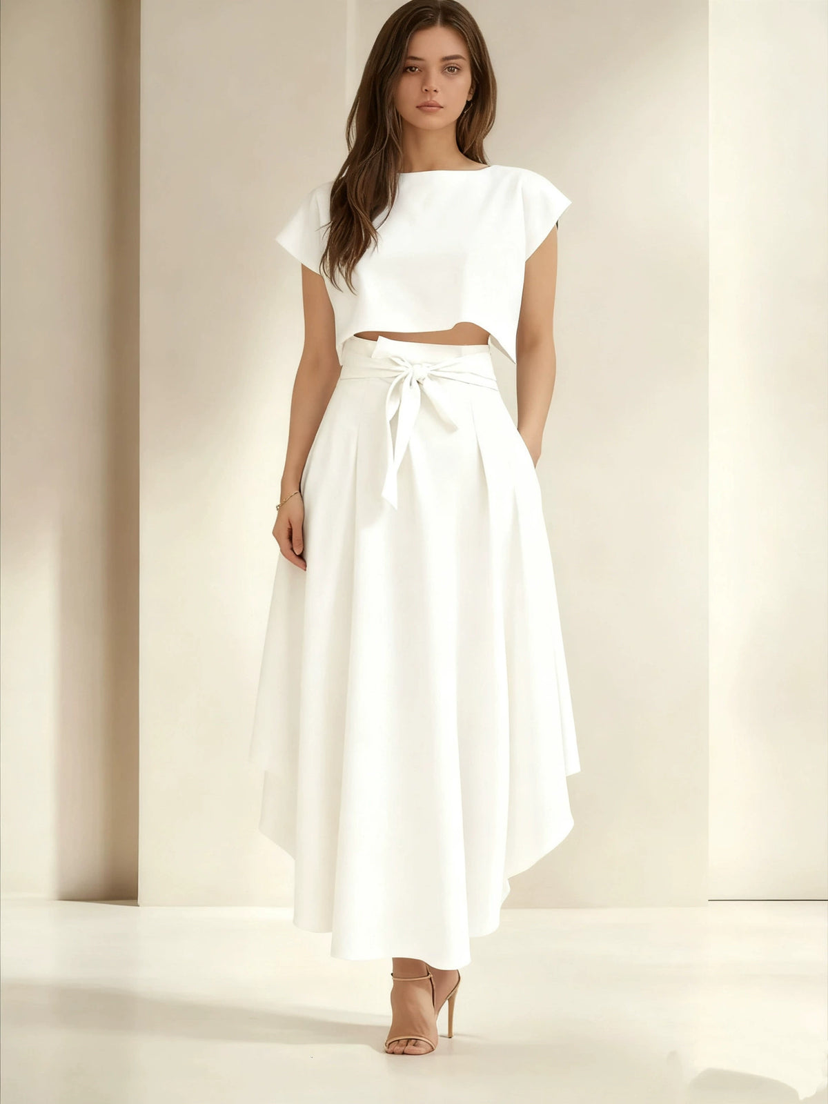 Tie-waist crop top and maxi skirt co-ord set colour - MCROONS