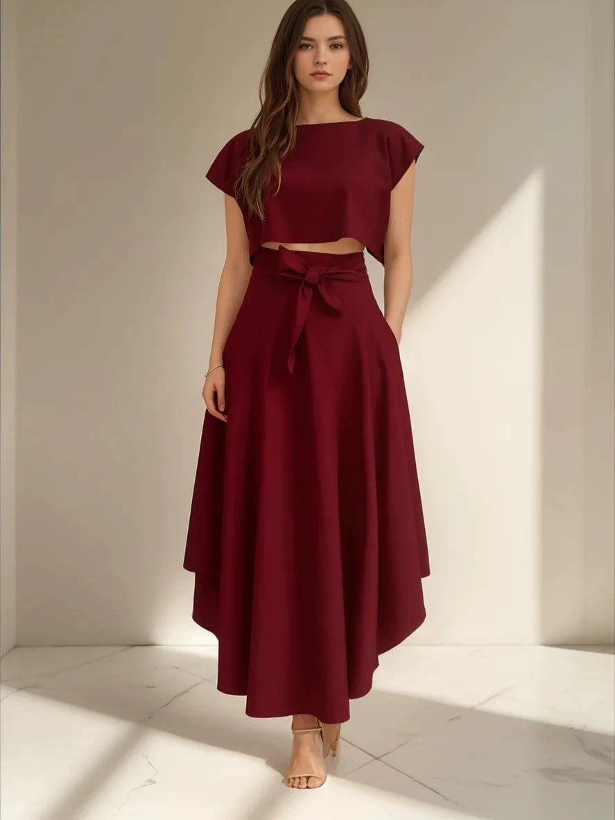Tie-waist crop top and maxi skirt co-ord set colour - MCROONS