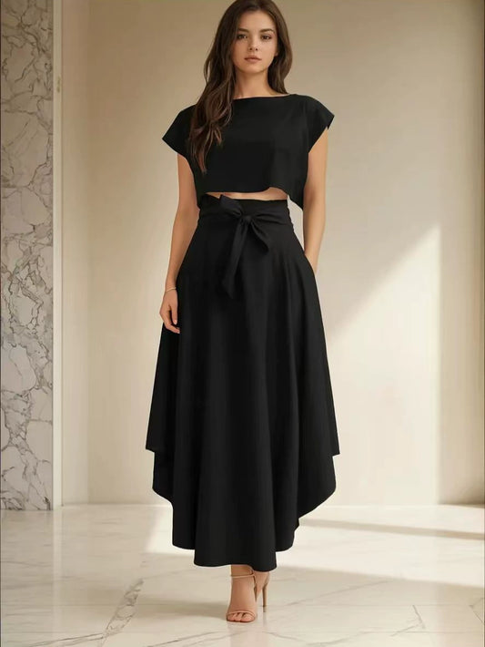 Tie-waist crop top and maxi skirt co-ord set - MCROONS